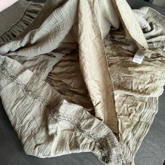 Free People Toledo Olive Green Smocked Midi Dress Puff Sleeves Cotton XS - Picture 9 of 13